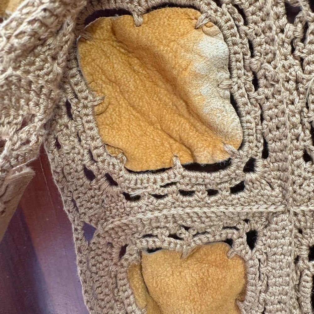 Vintage (90s) DKNY Jeans Crochet Patchwork Vest in Tan and Brown - Picture 11 of 12